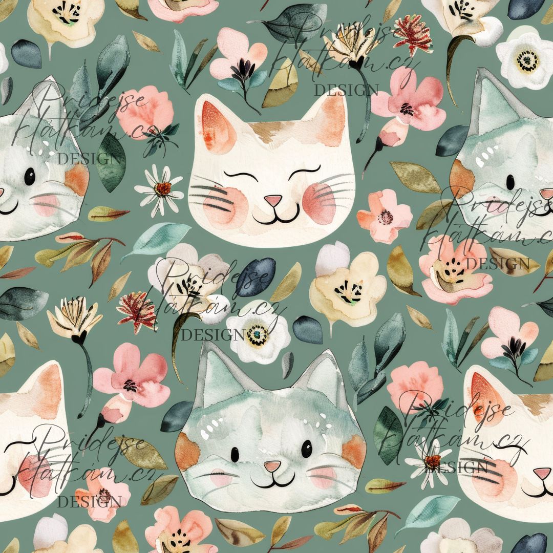 Žebrovaný úplet - Kočičky s květinami