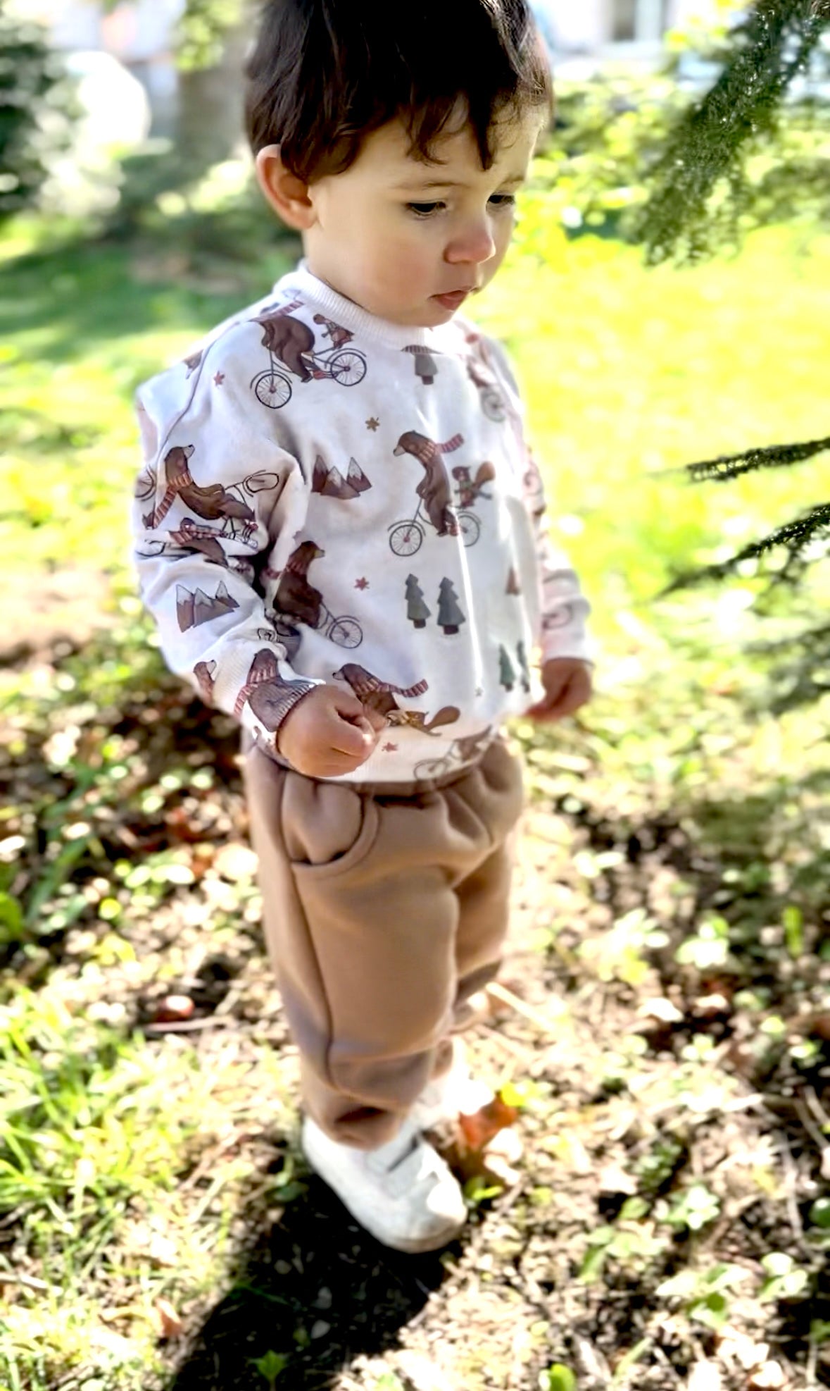 Žebrovaný úplet - Medvídek na kole