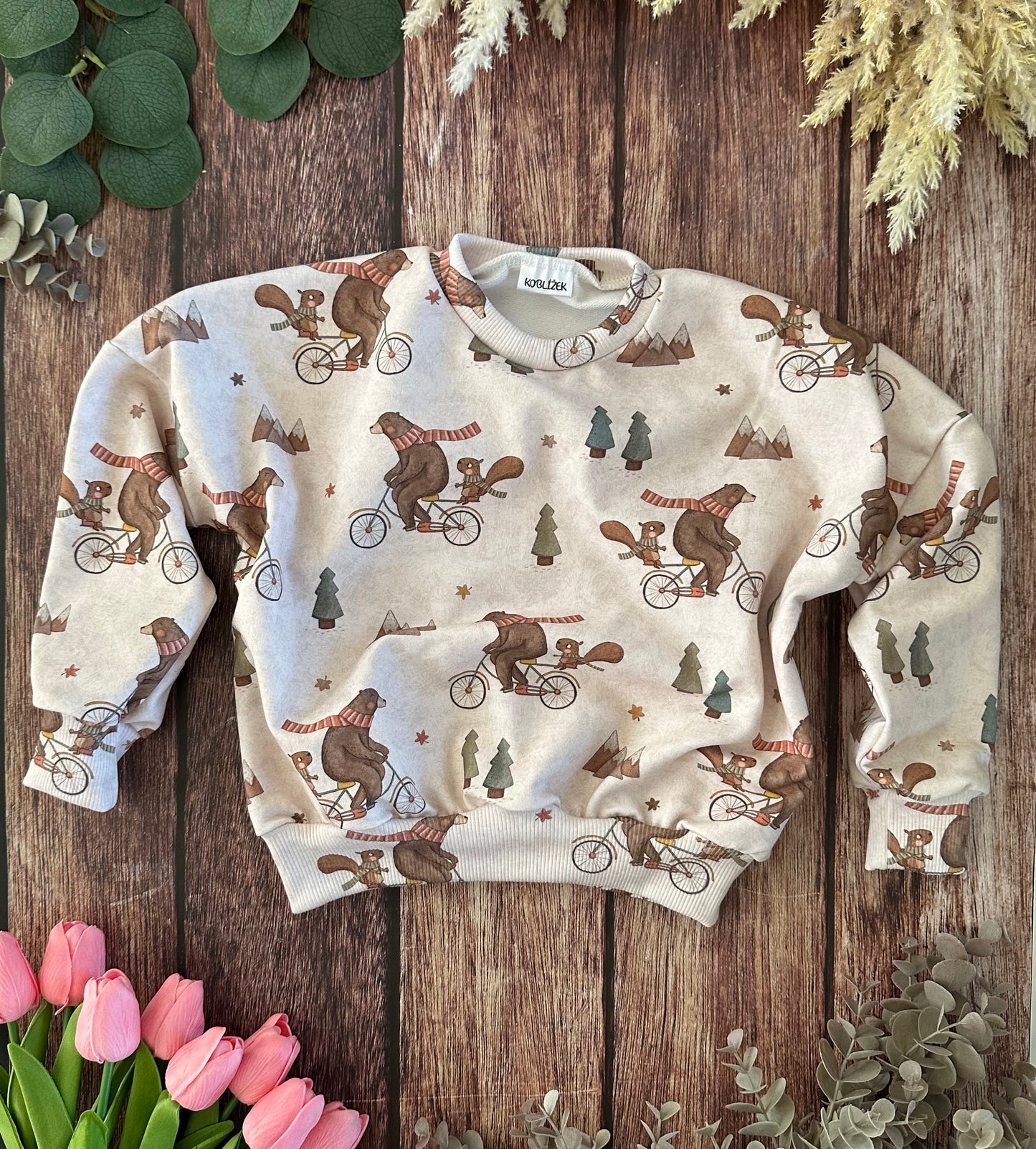 Žebrovaný úplet - Medvídek na kole