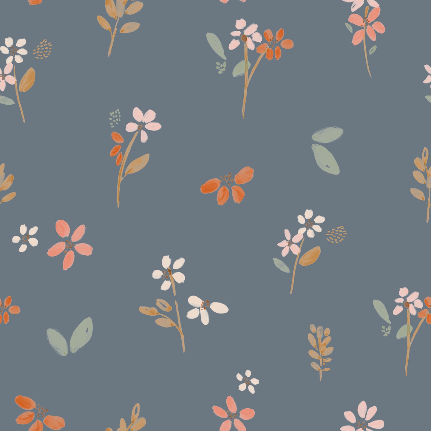 Teplákovina - Jemná kvítka na modrošedé