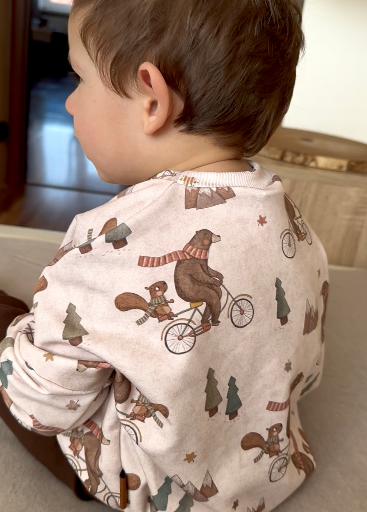 Žebrovaný úplet - Medvídek na kole