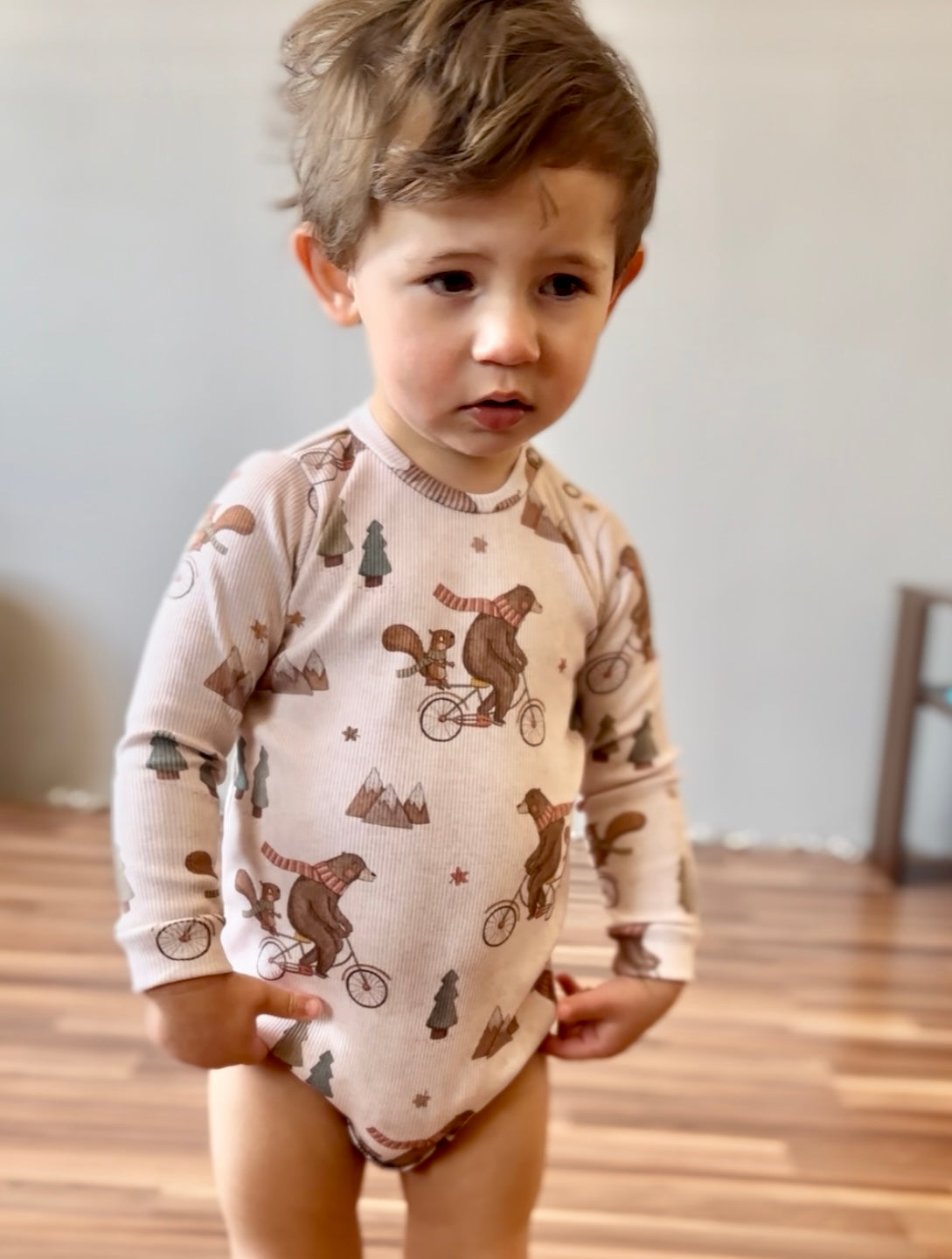 Žebrovaný úplet - Medvídek na kole